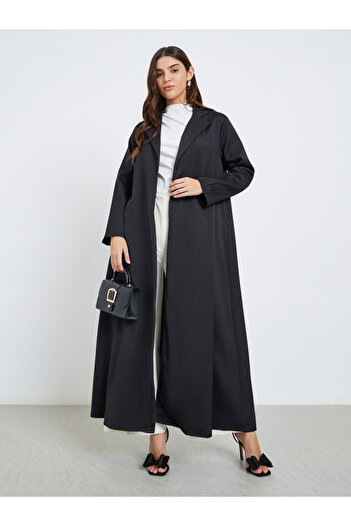 Styli Women Black Linen Look Collared Abaya