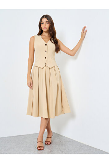 Styli Buttoned Sleeveless Blazer Midi Dress