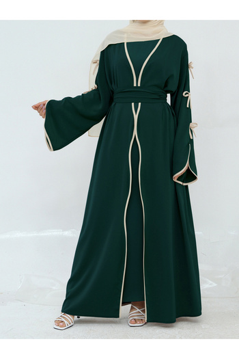 Take Two By Styli Bow Detail Open Front Abaya with Belt Set