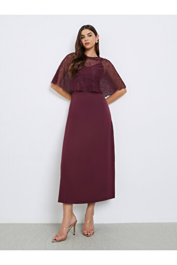 Styli Burgundy Lace Insert Maxi Evening Dress