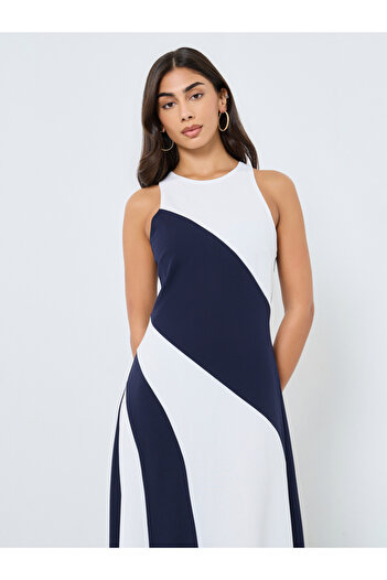 Take Two By Styli Color Block Sleeveless A-Line Midi Dress