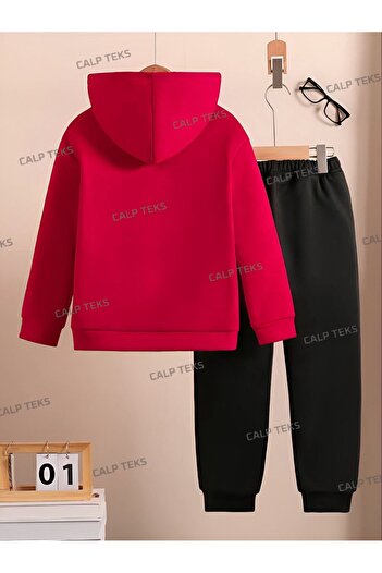 CALP TEKS Calp Tek Pofuduk Ayicik Printed Thick Cotton Hooded Children's Tracksuit Set