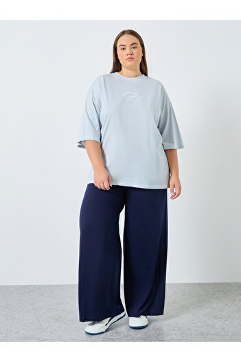 Styli Plus Size Blue Slogan Print T-Shirt