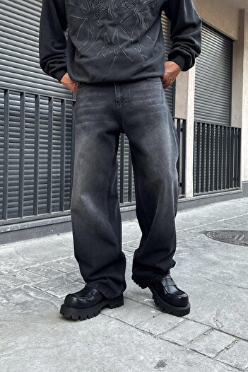 Flaw Wear Eskitme Detay Çizgili Siyah Baggy Jean