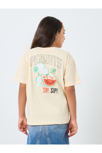 Styli Girls Beige Snoopy Graphic Oversized T-Shirt