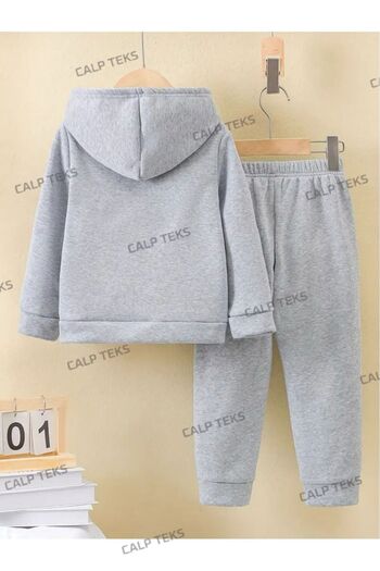 CALP TEKS White Rabbit Printed Thick Cotton Hooded Children's Tracksuit Set