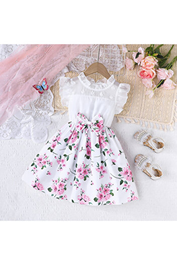 nannie Rhea Girls White Floral Print Dress - 4-5 years