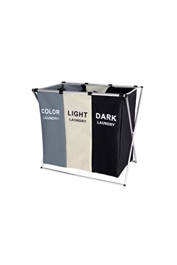 stuffix Foldable Laundry Basket with 3 Compartments, Cream/Black/Grey
