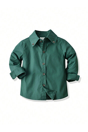 Take Two By Styli Boys Green Solid Button Front Shirt