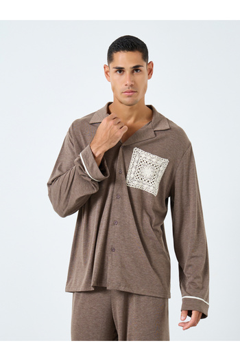 Styli Men Lace Pocket Piping Detail Shirt and Pyjama Set