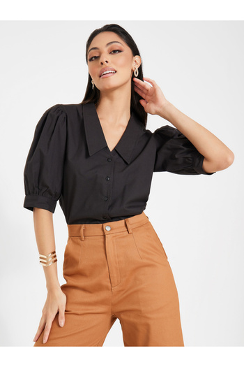 Styli Puff Sleeve Poplin Shirt with Buttons
