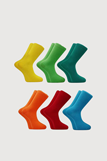 BENİSA ÇORAP Men's Multi-Colored Socks Long Straight Socks Seamless 6-Piece Special Box Package
