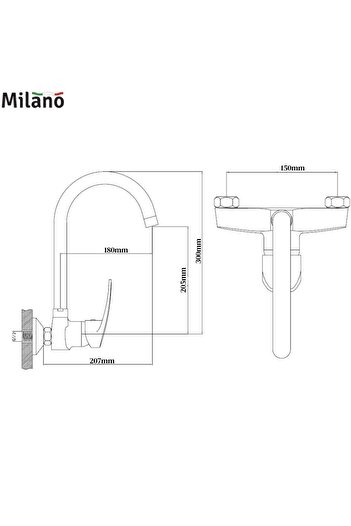 Danube Home Milano Hira Wall Mounted Mixer | Brass Sink Mixer for Bathroom | Elegant Silver Finish