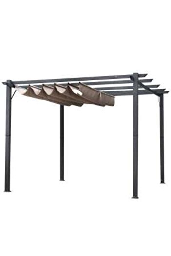 Mercaton Pergola for garden/terrace, retractable, aluminum frame, gray and brown, 3x3x2.23 m