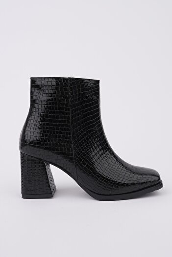 MUGGO Di̇vi̇na Blunt Toe Thick Heeled Zippered Women's Boots
