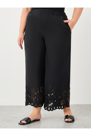 Styli Plus Wide Leg Pants with Cut-Out Hem