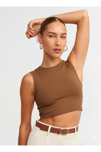 Dilvin 30125 Crop Top-Brown