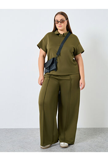 Styli Plus Size Khaki Wide Leg Joggers