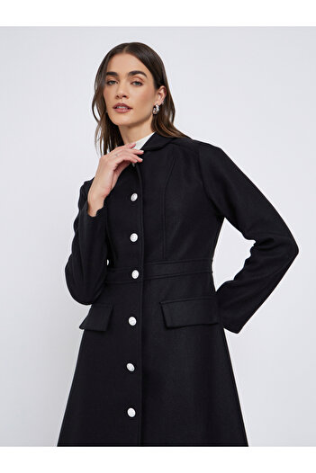 Styli Black Button-Down Knee-Length Coat