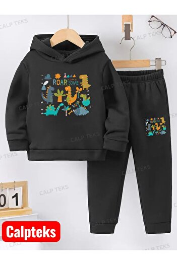 CALP TEKS Calp Tek Dinosaurs Printed Thick Cotton Hooded Children's Tracksuit Set