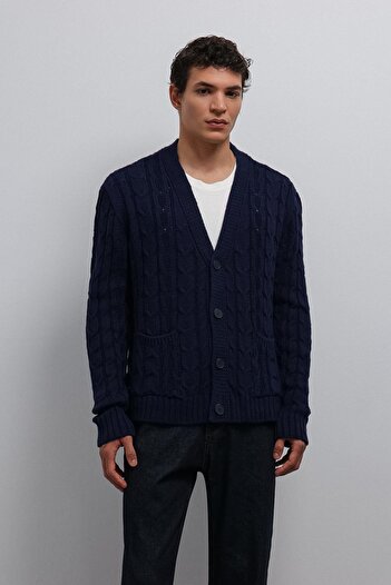 Antioch Navy Blue Hair Braided Textured Men's Cardigan