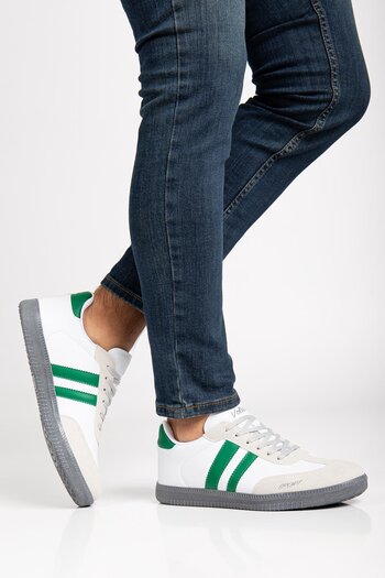 Dilimler Ayakkabı Men's Sneakers Green White Samba Model Thin Sole Lace-Up