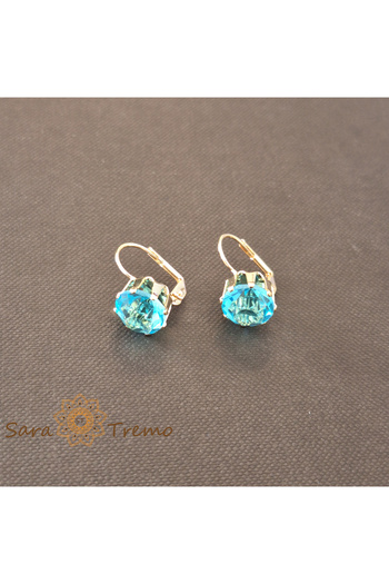 saratremo Ocean Blue Earrings with Zirconia Crystals, Gold Plated