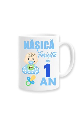 OEM Set 2 personalized mugs for godparents with message: "Happy Godfather of 1 year, Happy Godmother of