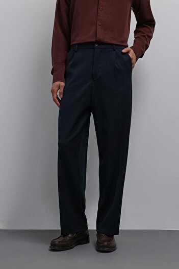 Antioch Navy Blue Relax Fit Pleated Men's Trousers