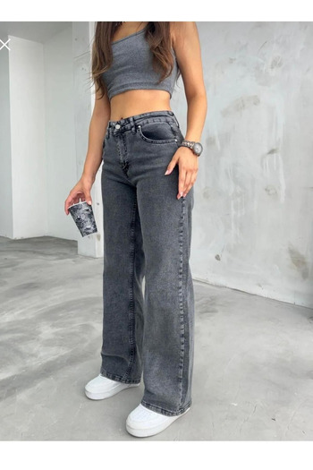kleshus Anthracite Lycra High Waist Loose Jeans. Wide Leg New-4