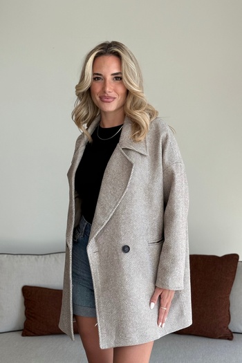 Laluvia Mink 1st Class Quality Herringbone Oversize Cashmere Coat