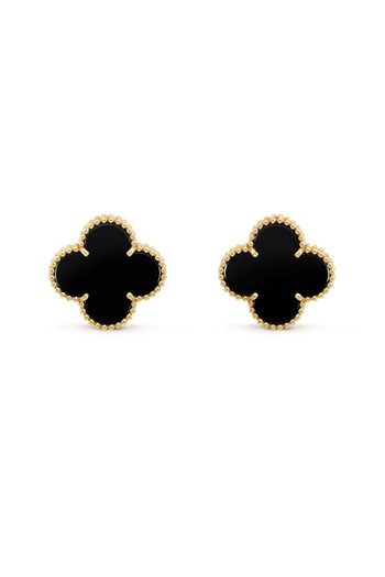 ElectraStore Alhambra Earrings with Onyx Semi-Precious Stone