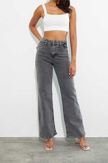 kleshus Smoked Women's Lycra High Waist Loose Comfortable Cut Jeans. Wide Leg New-3