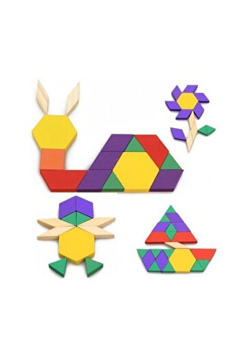 OEM Joc Puzzle Tangram din lemn cu 250 de piese geometrice, multicolore si cifre