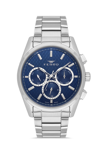 FERRO Silver Steel Band Men's Wristwatch Fm43031A-A3 All Functions Active 3Atm Water Resistant