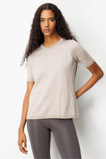 Desen Triko Women's Crew Neck Short Sleeve Plain Blouse Mink