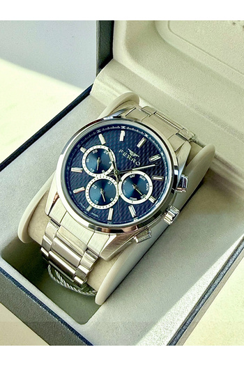 FERRO Silver Steel Band Men's Wristwatch Fm43031A-A3 All Functions Active 3Atm Water Resistant