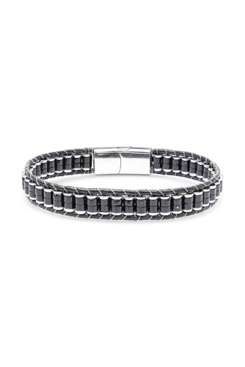 FM Onyx & Hematite Steel Braided Leather Bracelet 31832B22D2