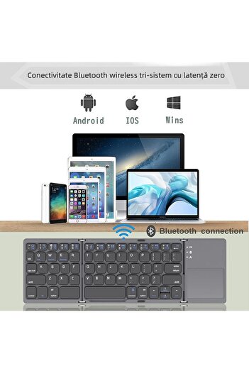 UWOT Bluetooth Wireless Keyboard with Triple Design, Touchpad, Ergonomic, Compact and Portable, Dark Gray