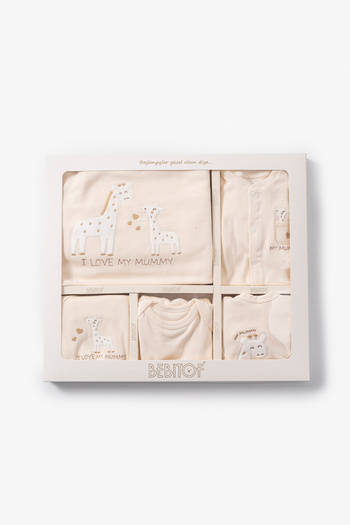 mini mia Bebitof 100% Cotton 10 Piece Newborn Hospital Release Bodysuit Set – Cream, Giraffe Embroidered