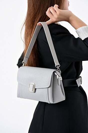 grand coco Women's Stylish Designed Gray Buckle Detailed Hand and Shoulder Bag