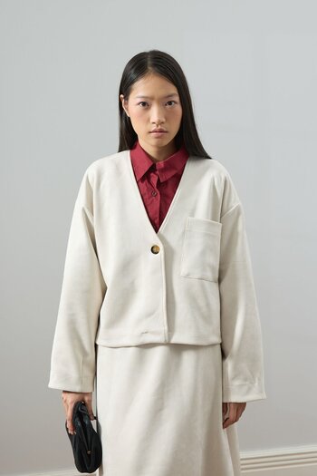 Ceylan Otantik Cream Suede Single Pocket Jacket