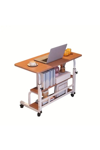unbranded Table with wooden top and lower shelves, adjustable height and sturdy wheels 85 x 60 cm