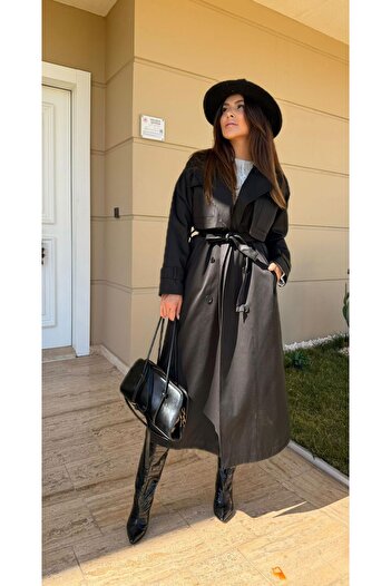 EGZOTİK ASORTİK Oversized Belted Trench Coat with Pocket Detail