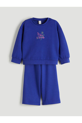 LC Waikiki Blue Printed Girl's Sweatshirt and Sweatpants Set of 2