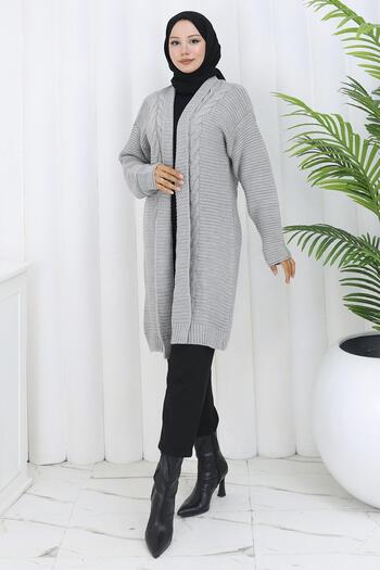 hafsamina Knitted Pattern Araboy Knitwear Cardigan Gray Hm2837
