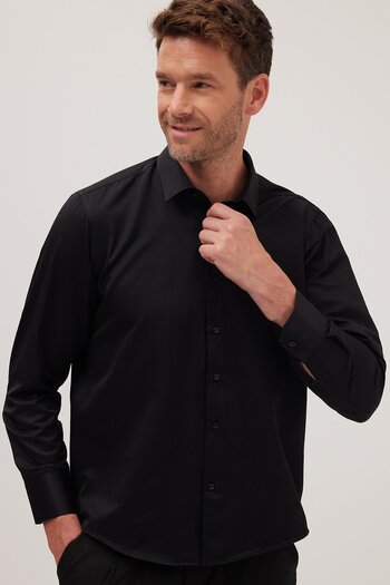 Tudors Men's Regular Fit Classic Cut Cotton Plain Black Shirt