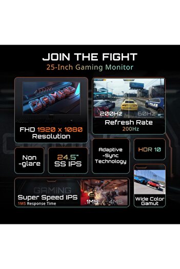 Gigabyte GS25F2 LED 24.5" Gamer Monitor, 1920x1080 Full HD, 200Hz, HDMI/DisplayPort, Integrated Spea
