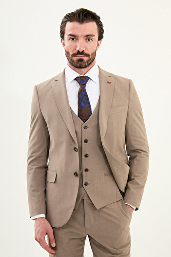 Mcr Plain Slim Fit Mono Collar Classic Men's Suit Mink - 45419.25K