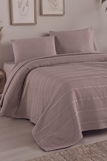 evdehome Pamuk Dual Çift Kişilik Pike Yatak Örtüsü Seti 200x230, Lastikli Çarşaf 160x200, 2 Yastık Kılıf